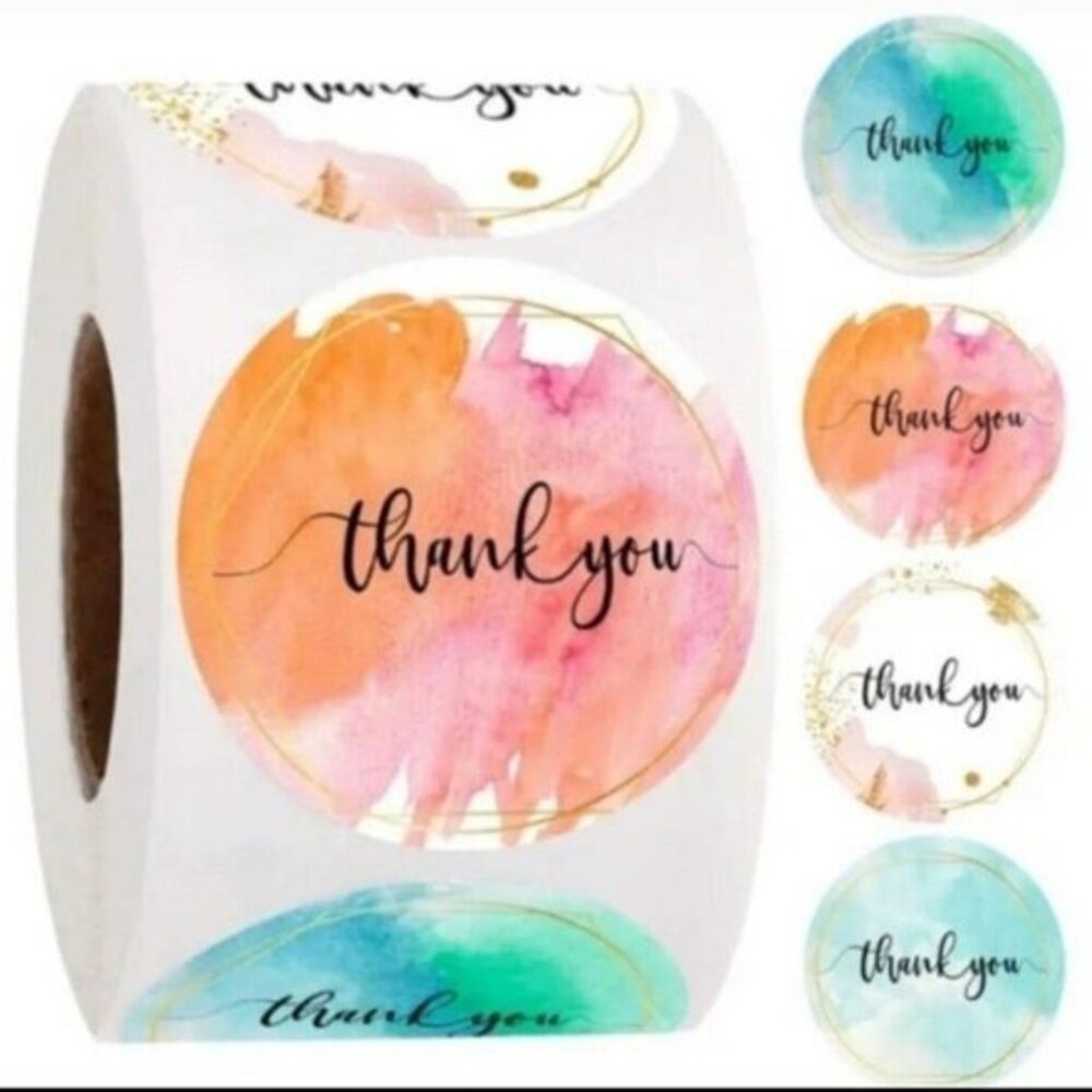 500 Watercolor Thank You Stickers Roll 1 Inch/2.5cm Circle Labels -NEW
